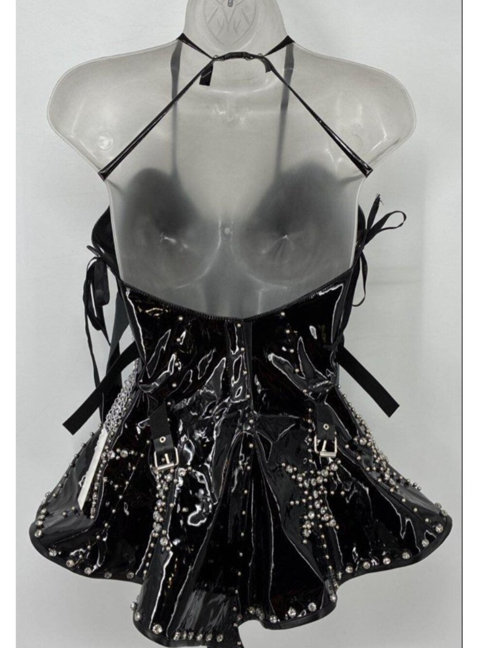 StarryDiva Punk Gothic Studded Vinyl Corset Top / Dress Rave Burning Man XS - Picture 3 of 6